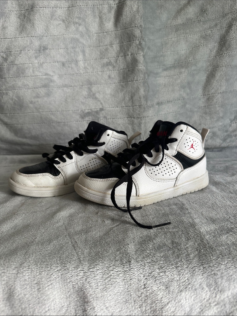 Nike Kids Black & White Mid-Top Sneakers with Red Jumpman